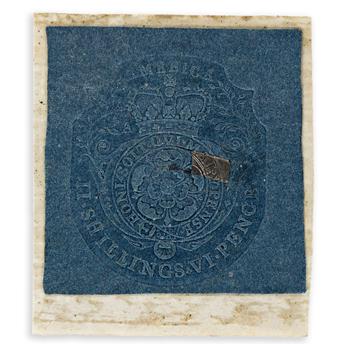 (AMERICAN REVOLUTION--PRELUDE.) Stamp from the Stamp Act of 1765.
